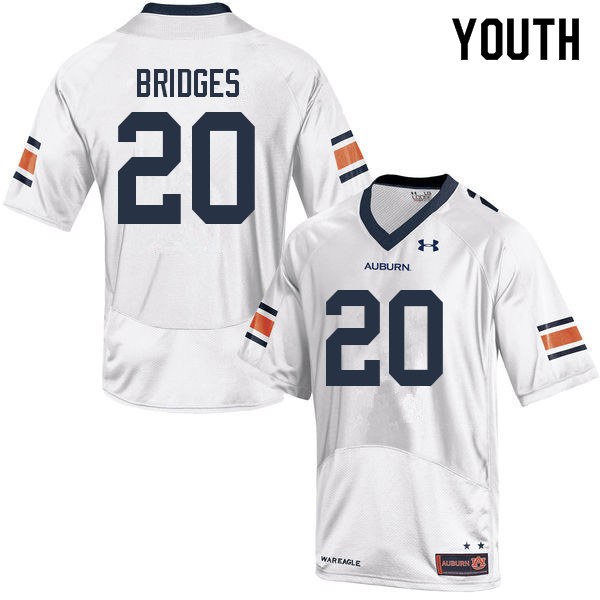 Auburn Tigers Youth Cayden Bridges #20 White Under Armour Stitched College 2022 NCAA Authentic Football Jersey ILL6574EV